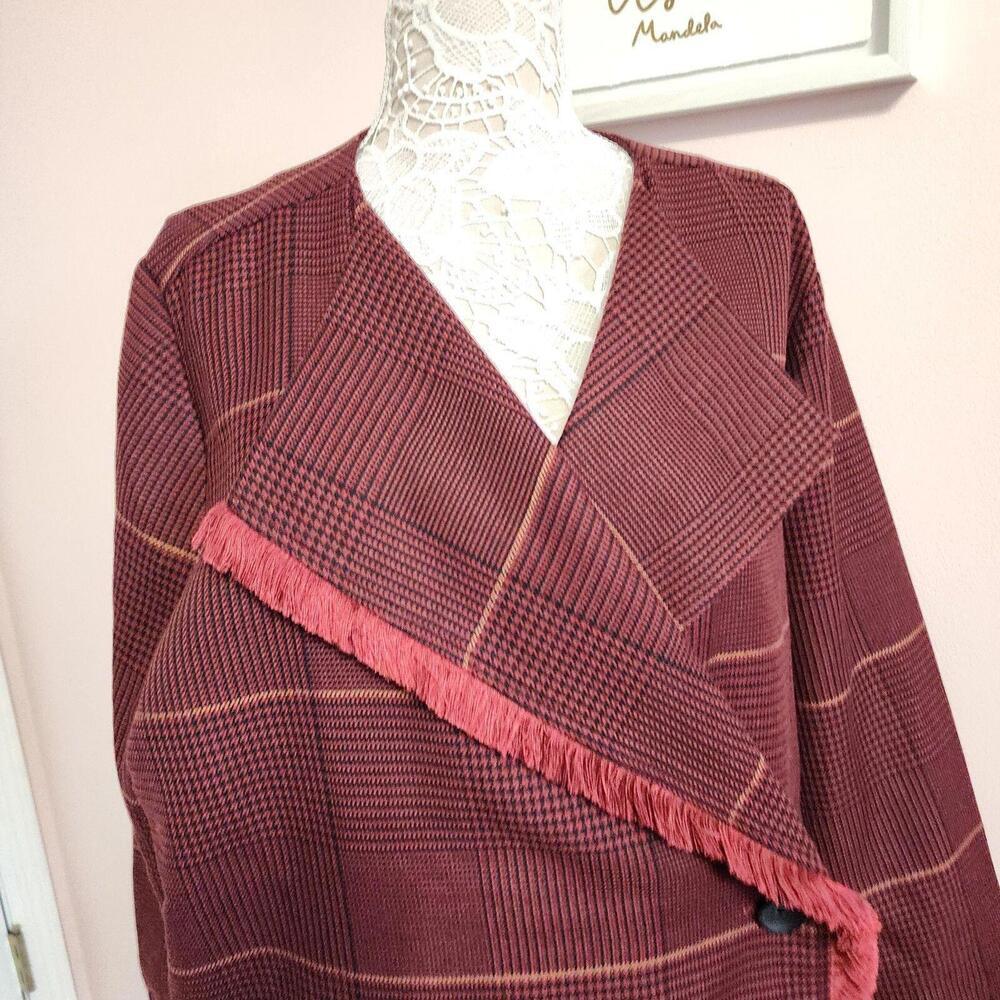 NWT Laurie Felt Zoe Plaid Wrap Coat Burgundy Plaid JACKET BLAZER XL - Picture 2 of 9